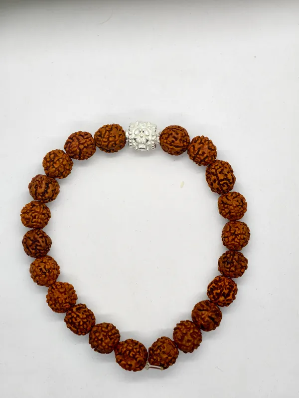 Silver_And_Brown_Rudraksha_Band_8_Mm_Beads_Spiritual_Wrist_Band
