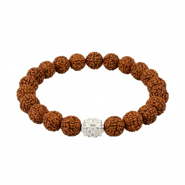 Silver_And_Brown_Rudraksha_Band_8_Mm_Beads_Spiritual_Wrist_Band