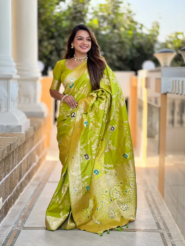Parrot_Green_Soft_Banarasi_Silk_Saree_With_Zari_Weaving_Meenakari_Touchup_Design_All_Over_The_Saree_And_Meenakari_Weaving_Rich_Pallu_For_Women