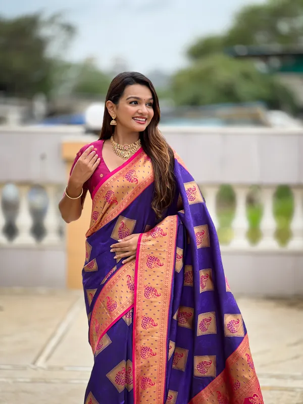 Purple_Soft_Banarasi_Silk_Saree_With_Zari_Weaving_Meenakari_Design_All_Over_The_Saree_And_Contrast_Weaving_Rich_Pallu_With_Contrast_Weaving_Border_And_Tassels_Attached_At_Pallu_And_Blouse_For_Women