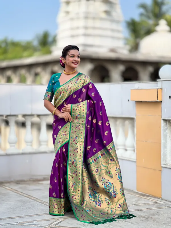 Magenta_Soft_Pethani_Silk_Saree_With_Zari_Weaving_Motifs_Design_And_Meenakari_Weaving_Rich_Pallu_With_Meenakari_Weaving_Border_And_Tassels_Attached_At_Pallu_End_Blouse_For_Women