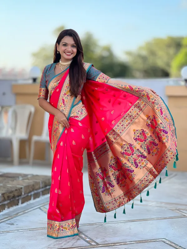 Rani_Pink_Soft_Pethani_Silk_Saree_With_Zari_Weaving_Motifs_Design_And_Meenakari_Weaving_Rich_Pallu_With_Meenakari_Weaving_Border_And_Tassels_Attached_At_Pallu_End_Blouse_For_Women