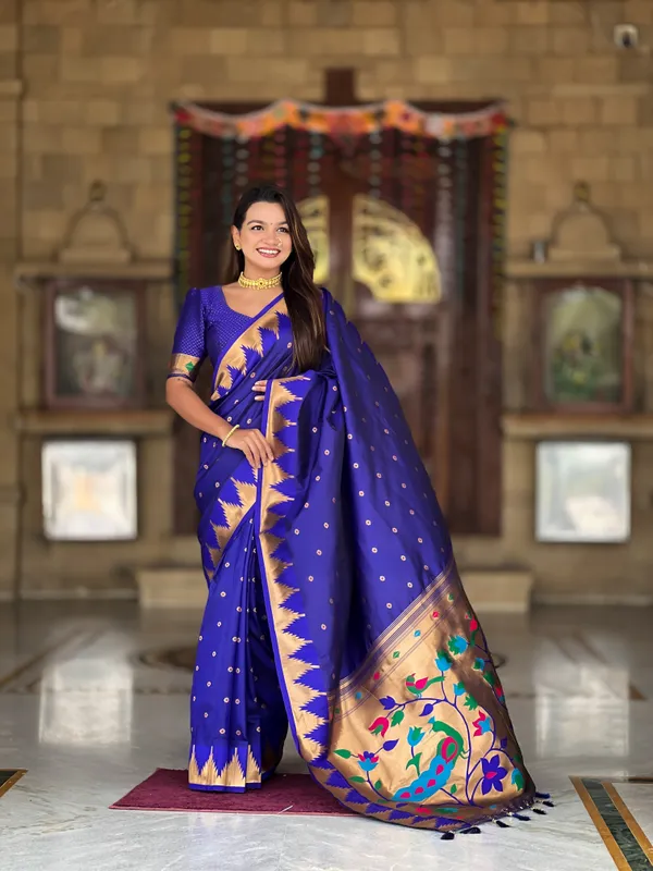 Royal_Blue_Soft_Pethani_Silk_Saree_With_Zari_Weaving_Motifs_Design_And_Meenakari_Weaving_Rich_Pallu_With_Temple_Weaving_Border_And_Tassels_Attached_At_Pallu_End_Blouse_For_Women