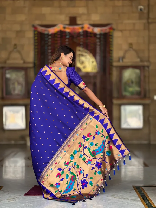 Royal_Blue_Soft_Pethani_Silk_Saree_With_Zari_Weaving_Motifs_Design_And_Meenakari_Weaving_Rich_Pallu_With_Temple_Weaving_Border_And_Tassels_Attached_At_Pallu_End_Blouse_For_Women