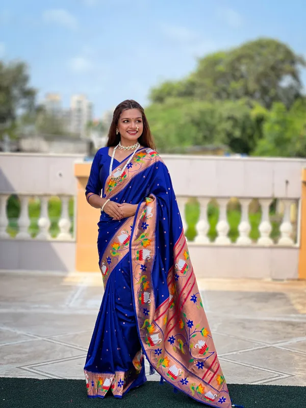 Blue_Soft_Pethani_Silk_Saree_With_Zari_Weaving_Motifs_Design_And_Meenakari_Weaving_Rich_Pallu_With_Meenakari_Weaving_Border_And_Tassels_Attached_At_Pallu_End_Blouse_For_Women
