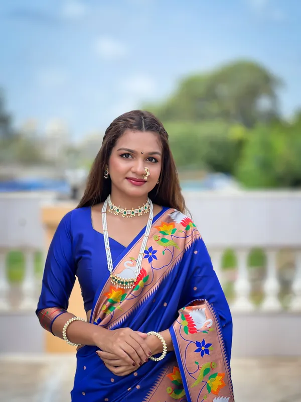 Blue_Soft_Pethani_Silk_Saree_With_Zari_Weaving_Motifs_Design_And_Meenakari_Weaving_Rich_Pallu_With_Meenakari_Weaving_Border_And_Tassels_Attached_At_Pallu_End_Blouse_For_Women