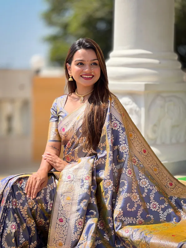 Grey_Soft_Banarasi_Silk_Saree_With_Zari_Weaving_Meenakari_Touchup_Design_All_Over_The_Saree_And_Meenakari_Weaving_Rich_Pallu_For_Women
