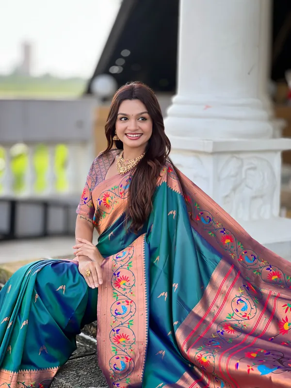 Rama_Soft_Pethani_Silk_Saree_With_Zari_Weaving_Meenakari_Motifs_Design_And_Meenakari_Weaving_Rich_Pallu_With_Meenakari_Weaving_Border_And_Tassels_Attached_At_Pallu_End_Blouse_For_Women