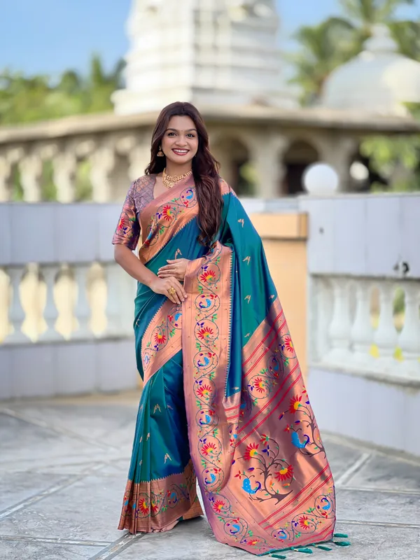 Rama_Soft_Pethani_Silk_Saree_With_Zari_Weaving_Meenakari_Motifs_Design_And_Meenakari_Weaving_Rich_Pallu_With_Meenakari_Weaving_Border_And_Tassels_Attached_At_Pallu_End_Blouse_For_Women