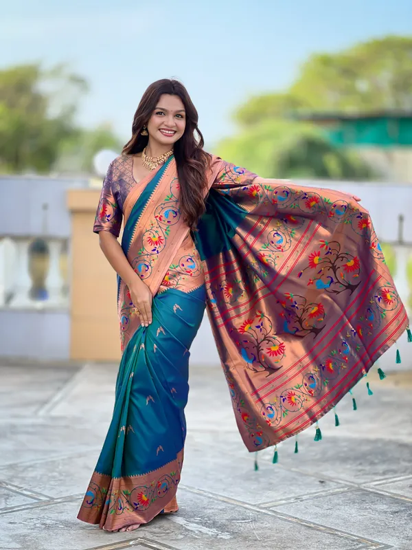 Rama_Soft_Pethani_Silk_Saree_With_Zari_Weaving_Meenakari_Motifs_Design_And_Meenakari_Weaving_Rich_Pallu_With_Meenakari_Weaving_Border_And_Tassels_Attached_At_Pallu_End_Blouse_For_Women
