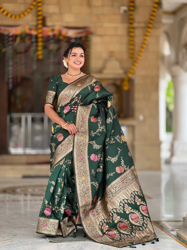 Green_Soft_Banarasi_Silk_Saree_With_Zari_Weaving_Meenakari_Touchup_Design_All_Over_The_Saree_And_Meenakari_Weaving_Rich_Pallu_For_Women