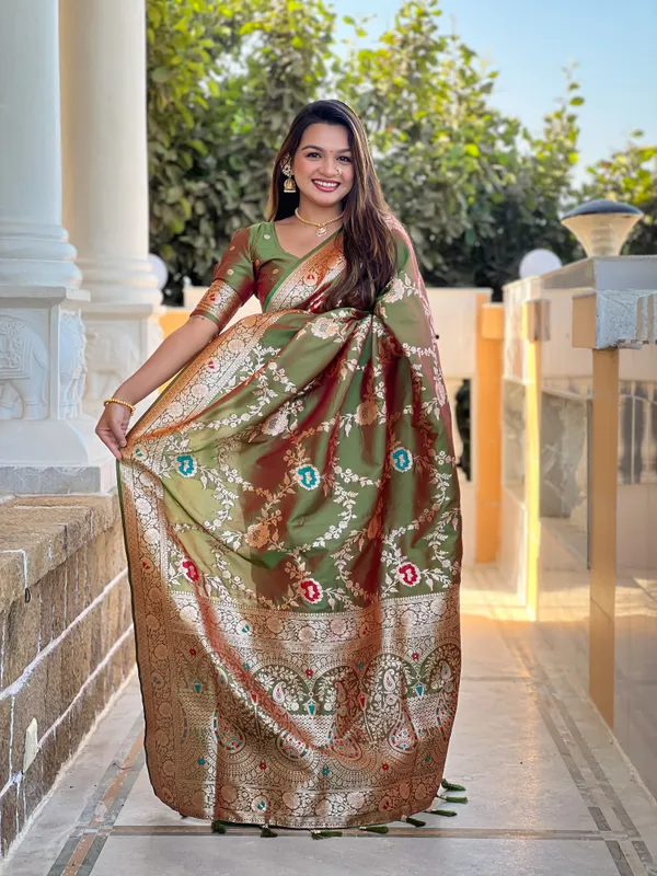 Mehndi_Soft_Banarasi_Silk_Saree_With_Zari_Weaving_Meenakari_Touchup_Design_All_Over_The_Saree_And_Meenakari_Weaving_Rich_Pallu_For_Women