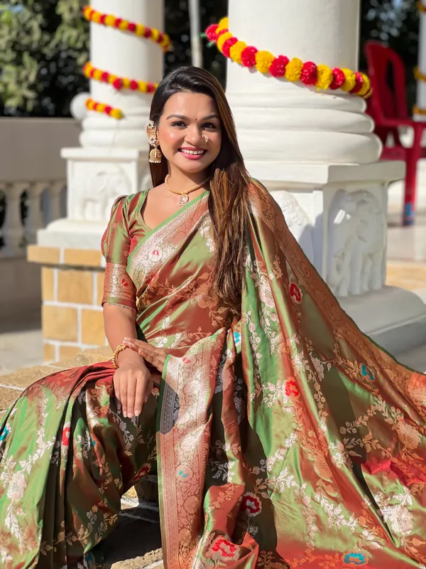 Mehndi_Soft_Banarasi_Silk_Saree_With_Zari_Weaving_Meenakari_Touchup_Design_All_Over_The_Saree_And_Meenakari_Weaving_Rich_Pallu_For_Women