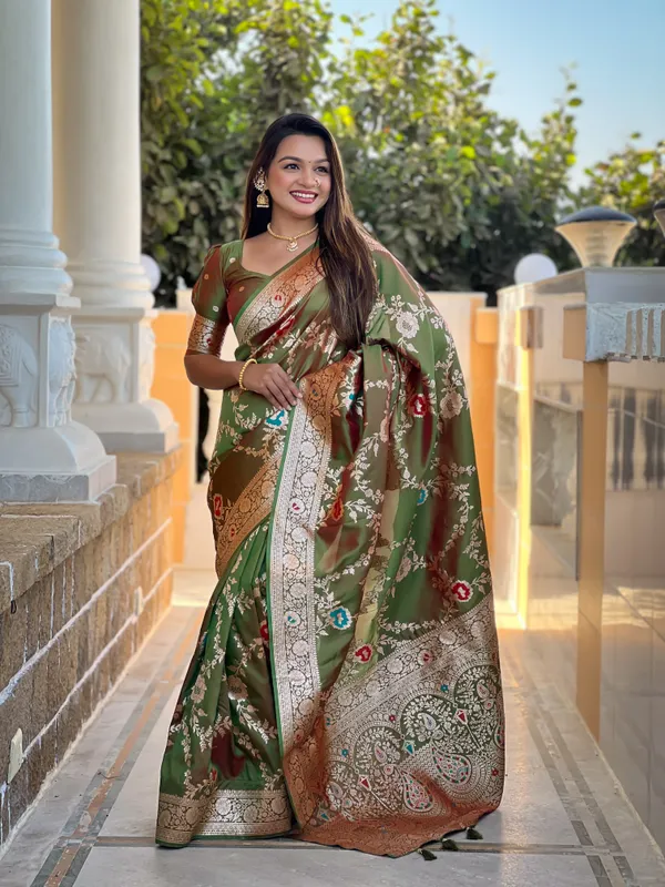Mehndi_Soft_Banarasi_Silk_Saree_With_Zari_Weaving_Meenakari_Touchup_Design_All_Over_The_Saree_And_Meenakari_Weaving_Rich_Pallu_For_Women