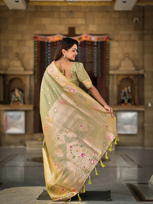 Pista_Soft_Banarasi_Silk_Saree_With_Zari_Weaving_Meenakari_Touchup_Design_All_Over_The_Saree_And_Meenakari_Weaving_Rich_Pallu_For_Women