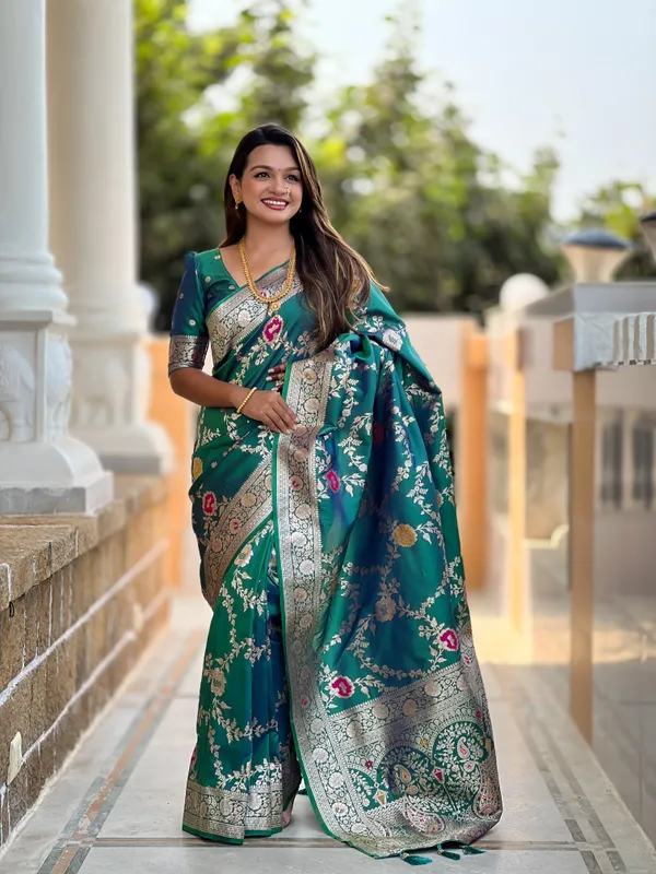 Rama_Soft_Banarasi_Silk_Saree_With_Zari_Weaving_Meenakari_Touchup_Design_All_Over_The_Saree_And_Meenakari_Weaving_Rich_Pallu_For_Women