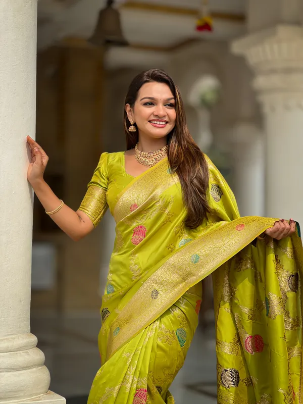 Parrot_Green_Soft_Banarasi_Silk_Saree_With_Zari_Weaving_Meenakari_Touchup_Design_All_Over_The_Saree_And_Meenakari_Weaving_Rich_Pallu_For_Women