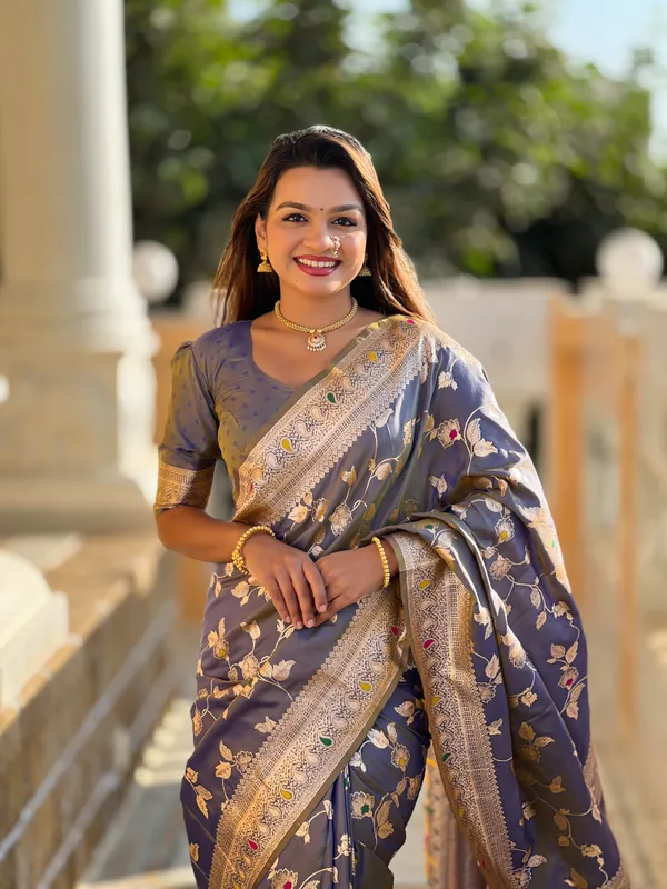 Grey_Soft_Banarasi_Silk_Saree_With_Zari_Weaving_Meenakari_Touchup_Design_All_Over_The_Saree_And_Meenakari_Weaving_Rich_Pallu_For_Women