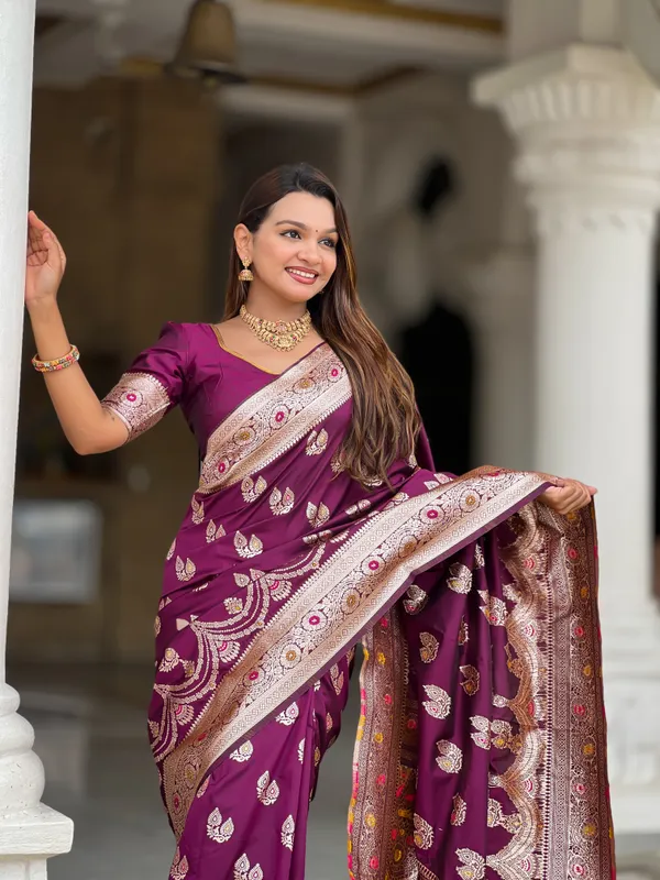 Wine_Soft_Banarasi_Silk_Saree_With_Zari_Weaving_Meenakari_Touchup_Design_All_Over_The_Saree_And_Meenakari_Weaving_Rich_Pallu_For_Women