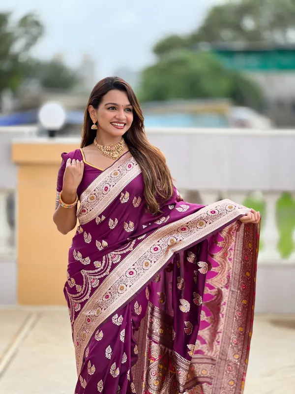 Wine_Soft_Banarasi_Silk_Saree_With_Zari_Weaving_Meenakari_Touchup_Design_All_Over_The_Saree_And_Meenakari_Weaving_Rich_Pallu_For_Women