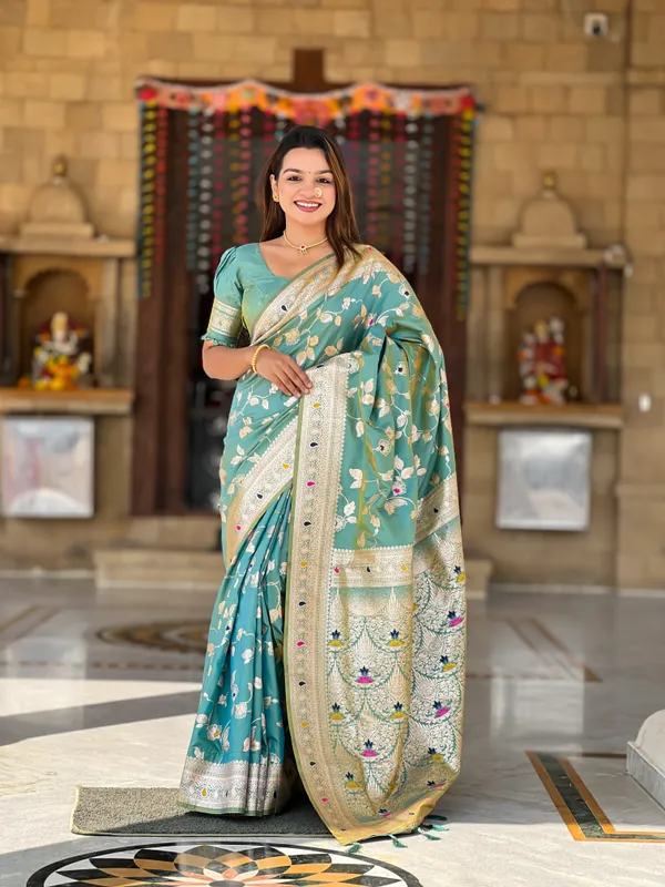 Pista_Soft_Banarasi_Silk_Saree_With_Zari_Weaving_Meenakari_Touchup_Design_All_Over_The_Saree_And_Meenakari_Weaving_Rich_Pallu_For_Women