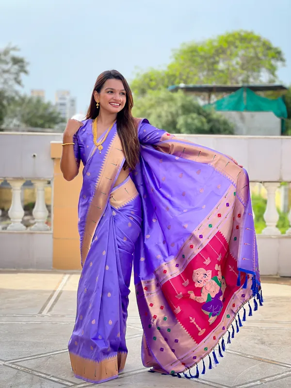 Lovender_Soft_Pethani_Silk_Saree_With_Zari_Weaving_Motifs_Design_And_Meenakari_Weaving_Rich_Pallu_With_Meenakari_Weaving_Munia_Border_And_Tassels_Attached_At_Pallu_End_Blouse_For_Women