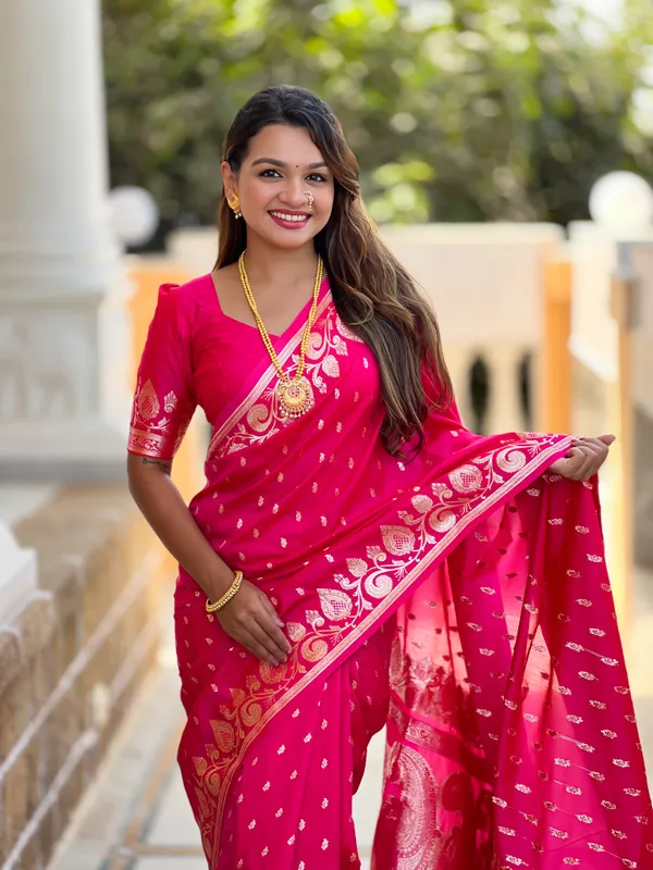 Rani_Pink_Soft_Banarasi_Silk_Saree_With_Zari_Weaving_Design_All_Over_The_Saree_And_Zari_Weaving_Rich_Pallu_With_Meenakari_Weaving_Border_And_Tassels_Attached_At_Pallu_End_Blouse_For_Women