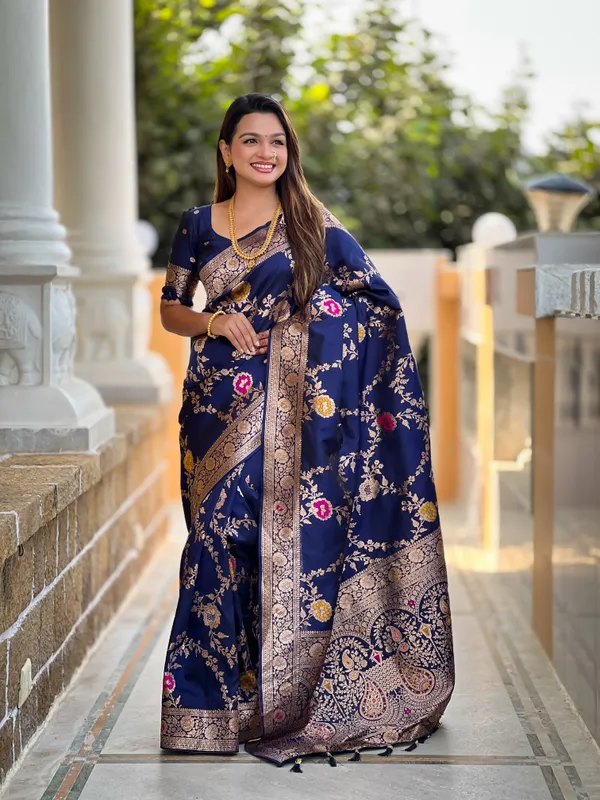 Navy_Blue_Soft_Banarasi_Silk_Saree_With_Zari_Weaving_Meenakari_Touchup_Design_All_Over_The_Saree_And_Meenakari_Weaving_Rich_Pallu_For_Women