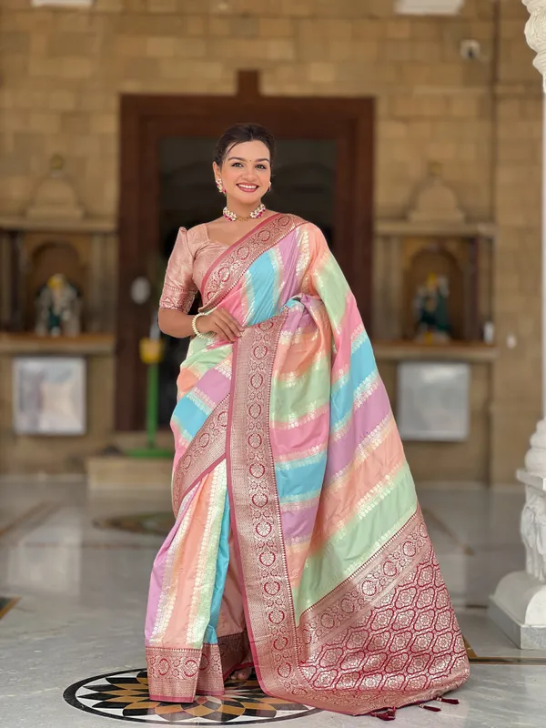 Maroon_Soft_Silk_Saree_With_Zari_Weaving_Meenakari_Design_All_Over_The_Saree_And_Zari_Weaving_Contrast_Rich_Pallu_With_Cotrast_Weaving_Border_And_Tassels_Attached_At_Pallu_End_Blouse_For_Women