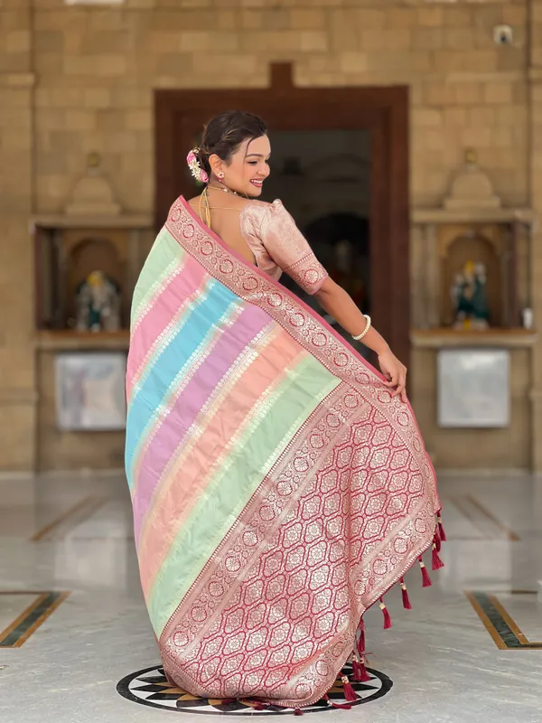 Maroon_Soft_Silk_Saree_With_Zari_Weaving_Meenakari_Design_All_Over_The_Saree_And_Zari_Weaving_Contrast_Rich_Pallu_With_Cotrast_Weaving_Border_And_Tassels_Attached_At_Pallu_End_Blouse_For_Women