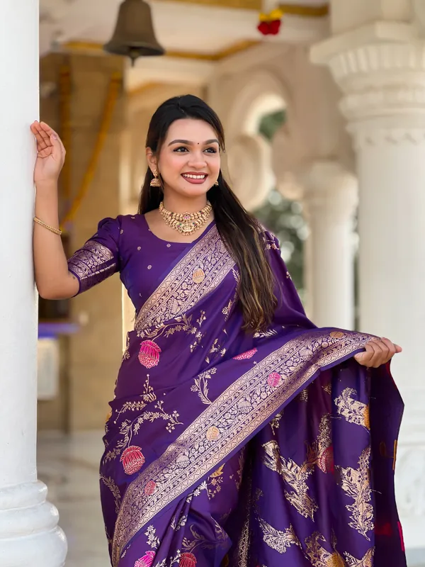 Wine_Soft_Banarasi_Silk_Saree_With_Zari_Weaving_Meenakari_Touchup_Design_All_Over_The_Saree_And_Meenakari_Weaving_Rich_Pallu_For_Women
