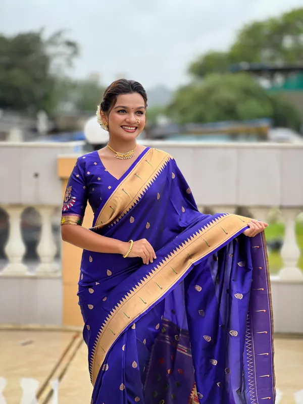 Violet_Soft_Pethani_Silk_Saree_With_Zari_Weaving_Motifs_Design_And_Meenakari_Weaving_Rich_Pallu_With_Meenakari_Weaving_Munia_Border_And_Tassels_Attached_At_Pallu_End_Blouse_For_Women