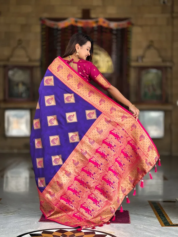 Purple_Soft_Banarasi_Silk_Saree_With_Zari_Weaving_Meenakari_Design_All_Over_The_Saree_And_Contrast_Weaving_Rich_Pallu_With_Contrast_Weaving_Border_And_Tassels_Attached_At_Pallu_And_Blouse_For_Women