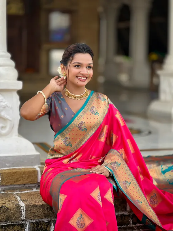 Rani_Pink_Soft_Banarasi_Silk_Saree_With_Zari_Weaving_Meenakari_Design_All_Over_The_Saree_And_Contrast_Weaving_Rich_Pallu_For_Women