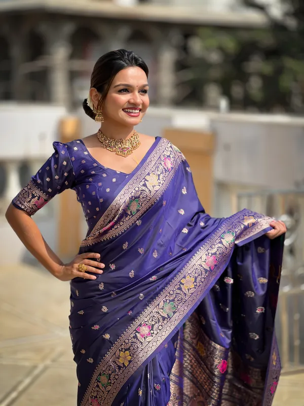 Navy_Blue_Soft_Banarasi_Silk_Saree_With_Zari_Weaving_Meenakari_Touchup_Design_All_Over_The_Saree_And_Meenakari_Weaving_Rich_Pallu_For_Women