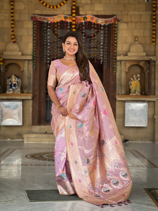 Lavender_Soft_Banarasi_Silk_Saree_With_Zari_Weaving_Meenakari_Touchup_Design_All_Over_The_Saree_And_Meenakari_Weaving_Rich_Pallu_For_Women