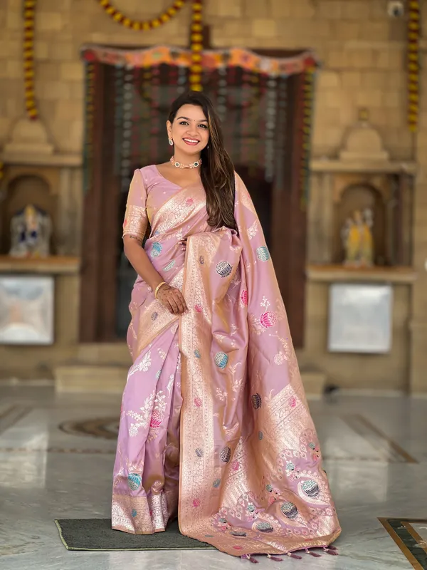 Lavender_Soft_Banarasi_Silk_Saree_With_Zari_Weaving_Meenakari_Touchup_Design_All_Over_The_Saree_And_Meenakari_Weaving_Rich_Pallu_For_Women