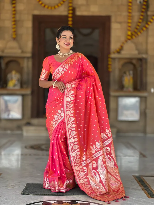 Gajri_Pink_Soft_Banarasi_Silk_Saree_With_Zari_Weaving_Design_All_Over_The_Saree_And_Zari_Weaving_Rich_Pallu_With_Meenakari_Weaving_Border_And_Tassels_Attached_At_Pallu_End_Blouse_For_Women