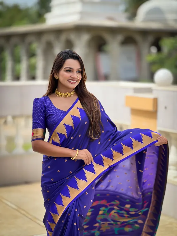 Royal_Blue_Soft_Pethani_Silk_Saree_With_Zari_Weaving_Motifs_Design_And_Meenakari_Weaving_Rich_Pallu_With_Temple_Weaving_Border_And_Tassels_Attached_At_Pallu_End_Blouse_For_Women