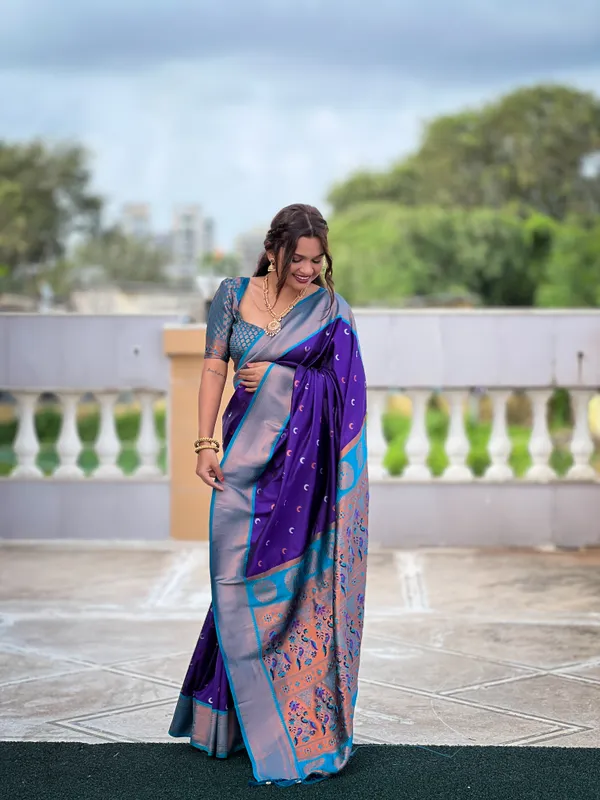 Purple_Soft_Pethani_Silk_Saree_With_Zari_Weaving_Meenakari_Moon_Design_And_Meenakari_Weaving_Rich_Pallu_With_Meenakari_Weaving_Border_And_Tassels_Attached_At_Pallu_End_Blouse_For_Women