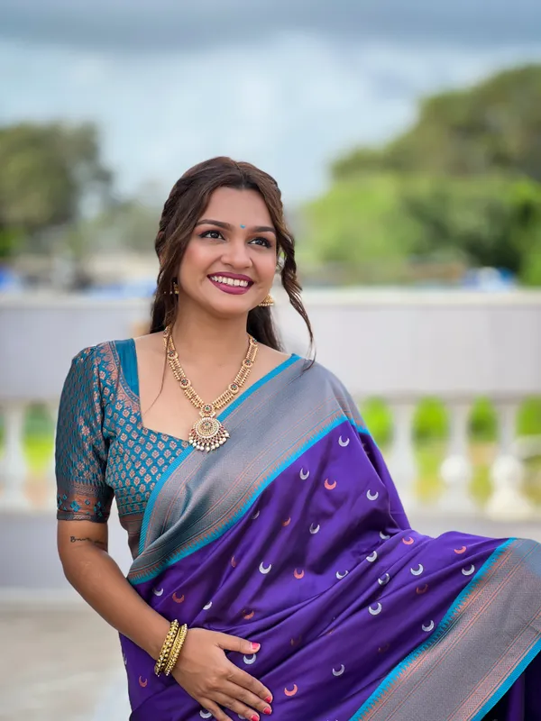 Purple_Soft_Pethani_Silk_Saree_With_Zari_Weaving_Meenakari_Moon_Design_And_Meenakari_Weaving_Rich_Pallu_With_Meenakari_Weaving_Border_And_Tassels_Attached_At_Pallu_End_Blouse_For_Women