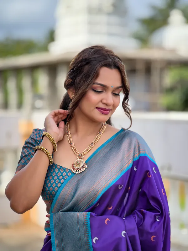 Purple_Soft_Pethani_Silk_Saree_With_Zari_Weaving_Meenakari_Moon_Design_And_Meenakari_Weaving_Rich_Pallu_With_Meenakari_Weaving_Border_And_Tassels_Attached_At_Pallu_End_Blouse_For_Women