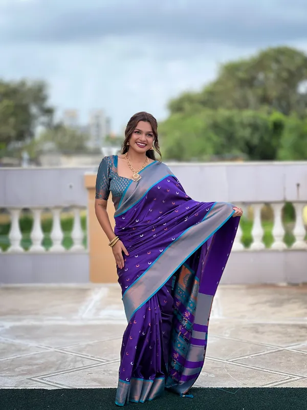Purple_Soft_Pethani_Silk_Saree_With_Zari_Weaving_Meenakari_Moon_Design_And_Meenakari_Weaving_Rich_Pallu_With_Meenakari_Weaving_Border_And_Tassels_Attached_At_Pallu_End_Blouse_For_Women