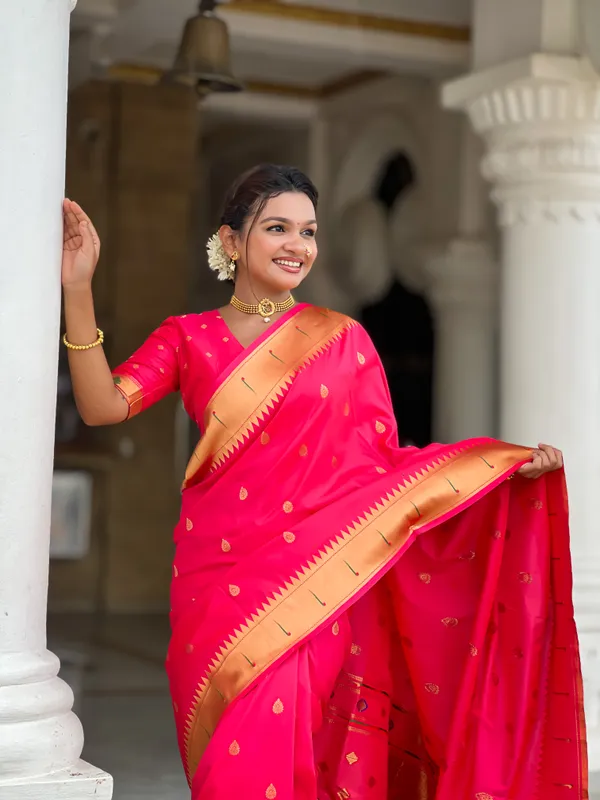Rani_Pink_Soft_Pethani_Silk_Saree_With_Zari_Weaving_Motifs_Design_And_Meenakari_Weaving_Rich_Pallu_With_Meenakari_Weaving_Munia_Border_And_Tassels_Attached_At_Pallu_End_Blouse_For_Women
