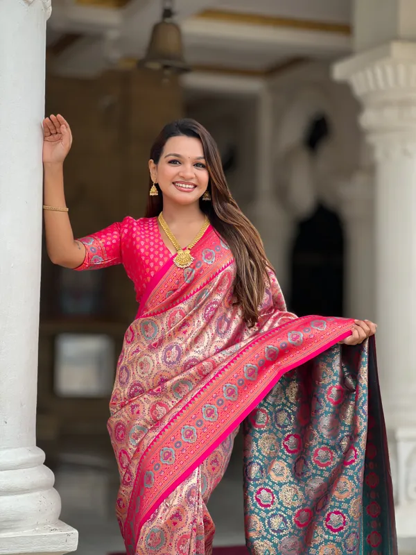Pink_Soft_Kanjivaram_Silk_Saree_With_Zari_Weaving_Meenakari_Design_All_Over_The_Saree_And_Meenakari_Weaving_Rich_Pallu_For_Women