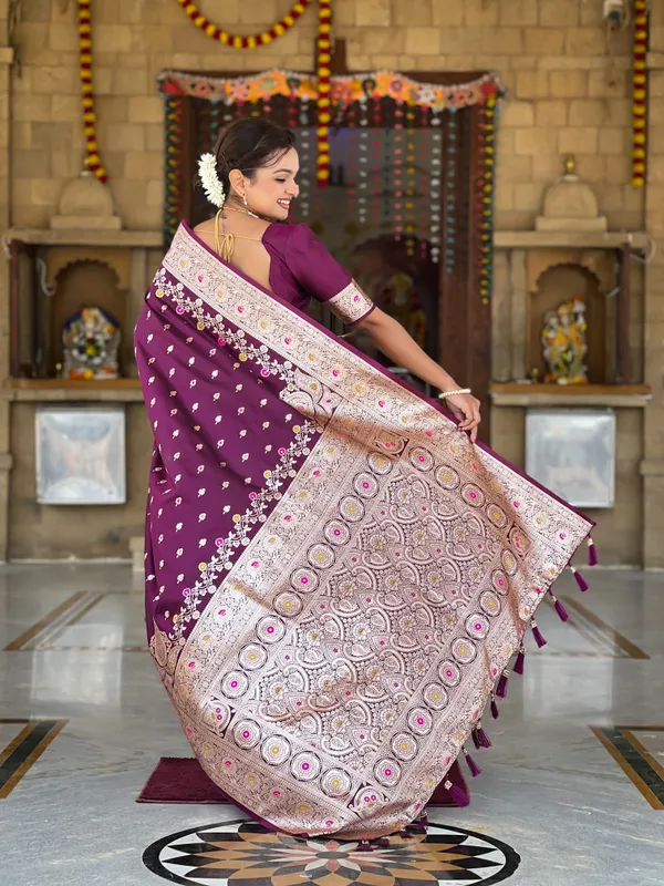 Wine_Soft_Banarasi_Silk_Saree_With_Zari_Weaving_Meenakari_Touchup_Design_All_Over_The_Saree_And_Meenakari_Weaving_Rich_Pallu_For_Women