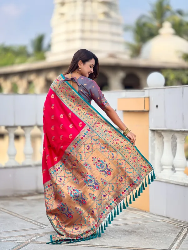 Rani_Pink_Soft_Pethani_Silk_Saree_With_Zari_Weaving_Motifs_Design_And_Meenakari_Weaving_Rich_Pallu_With_Meenakari_Weaving_Border_And_Tassels_Attached_At_Pallu_End_Blouse_For_Women
