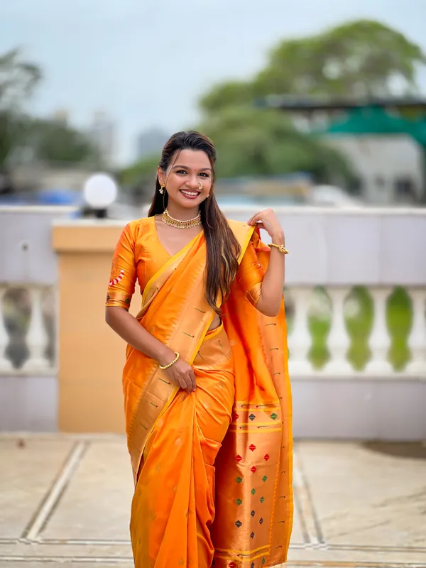 Orange_Soft_Pethani_Silk_Saree_With_Zari_Weaving_Motifs_Design_And_Meenakari_Weaving_Rich_Pallu_With_Meenakari_Weaving_Munia_Border_And_Tassels_Attached_At_Pallu_End_Blouse_For_Women