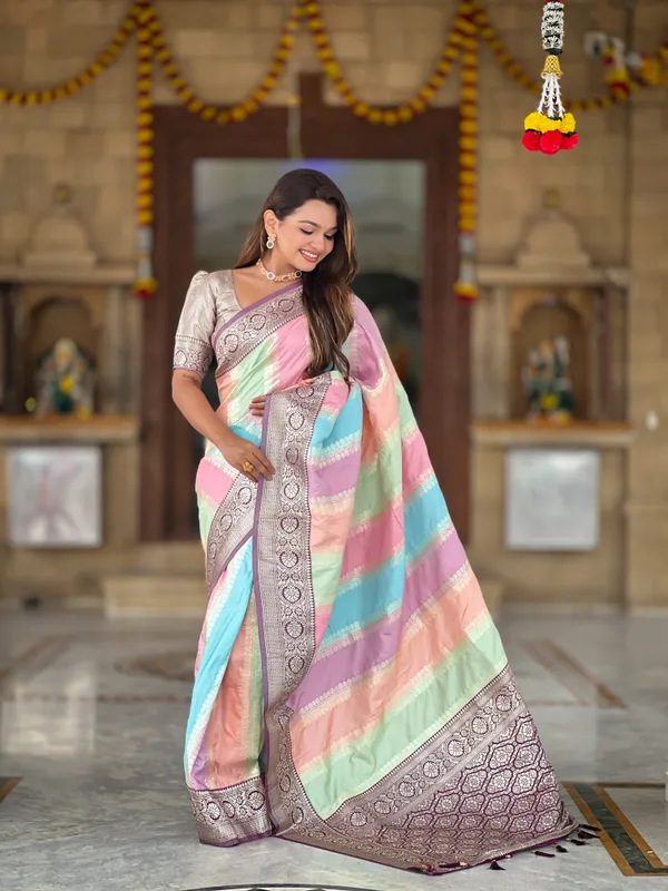 Wine_Soft_Silk_Saree_With_Zari_Weaving_Meenakari_Design_All_Over_The_Saree_And_Zari_Weaving_Contrast_Rich_Pallu_With_Cotrast_Weaving_Border_And_Tassels_Attached_At_Pallu_End_Blouse_For_Women