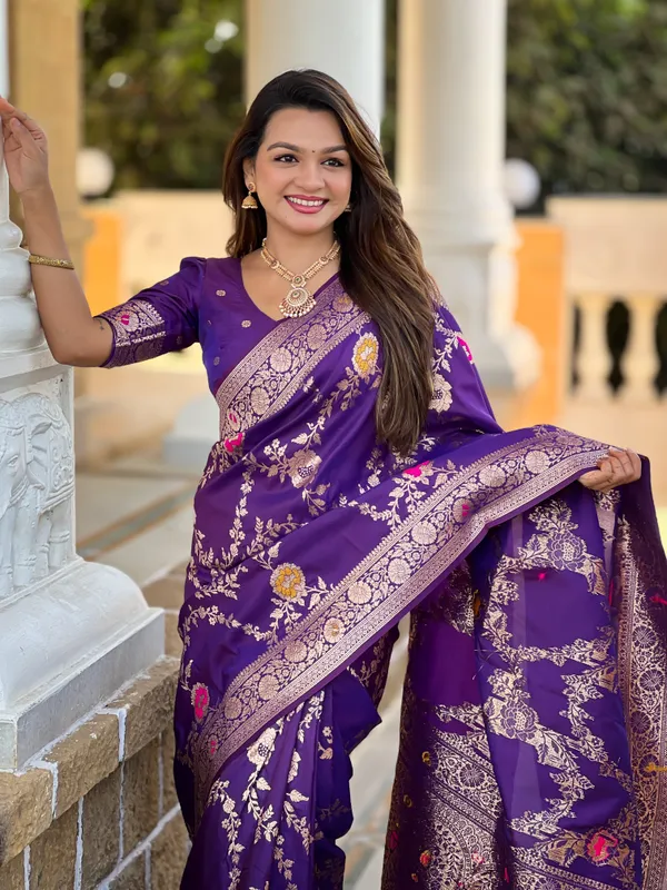 Wine_Soft_Banarasi_Silk_Saree_With_Zari_Weaving_Meenakari_Touchup_Design_All_Over_The_Saree_And_Meenakari_Weaving_Rich_Pallu_For_Women